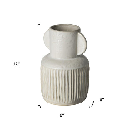 12" White Ribbed Ceramic Cylinder Table Vase HomeRoots