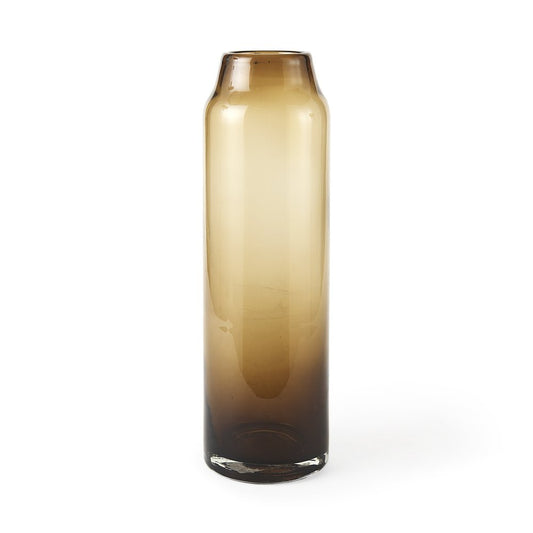 16" Golden Brown Abstract Cylinder Crystal Glass Table Vase HomeRoots