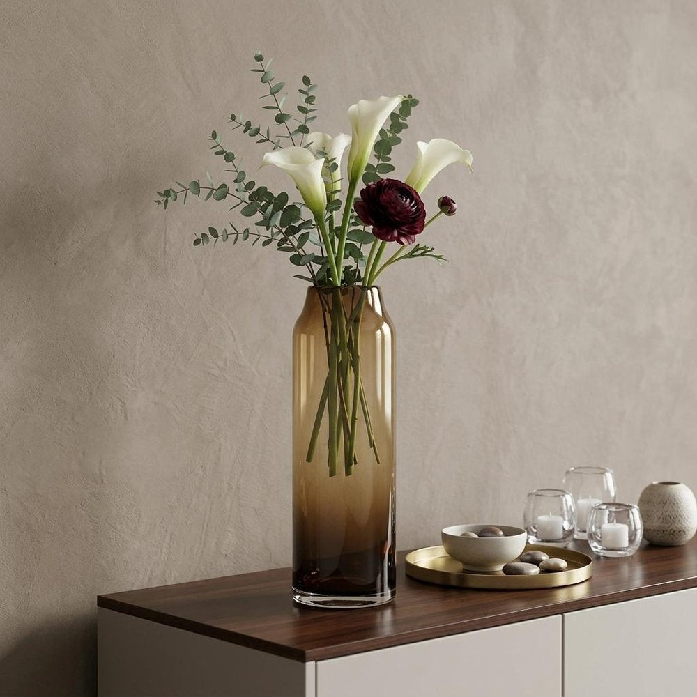 16" Golden Brown Abstract Cylinder Crystal Glass Table Vase HomeRoots