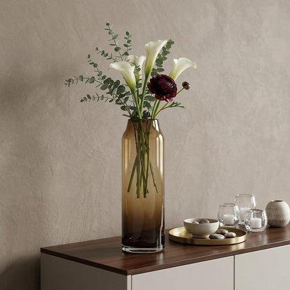 16" Golden Brown Abstract Cylinder Crystal Glass Table Vase HomeRoots