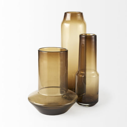 16" Golden Brown Abstract Cylinder Crystal Glass Table Vase HomeRoots