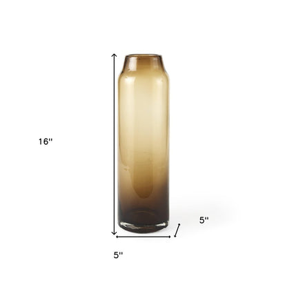 16" Golden Brown Abstract Cylinder Crystal Glass Table Vase HomeRoots