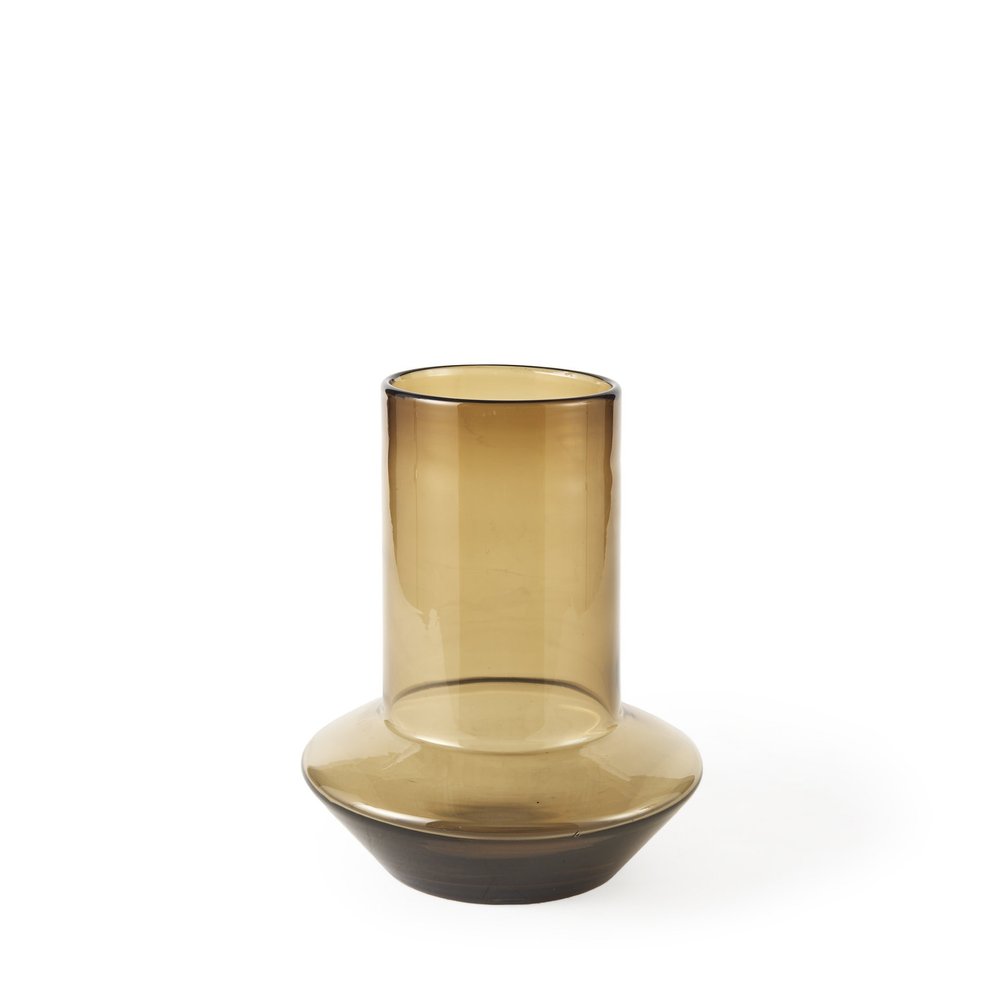 10" Golden Brown Abstract Cylinder Crystal Glass Table Vase HomeRoots