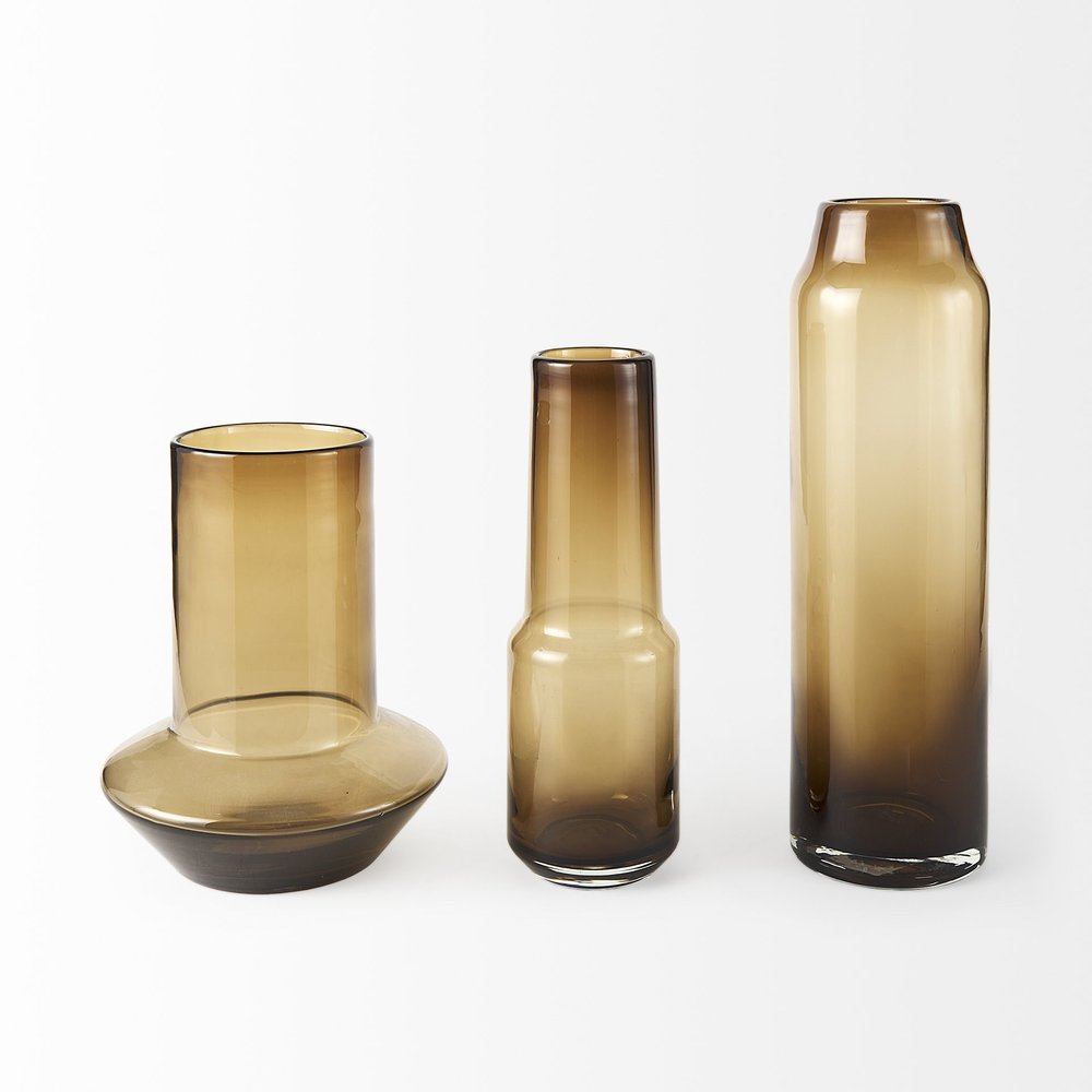 10" Golden Brown Abstract Cylinder Crystal Glass Table Vase HomeRoots