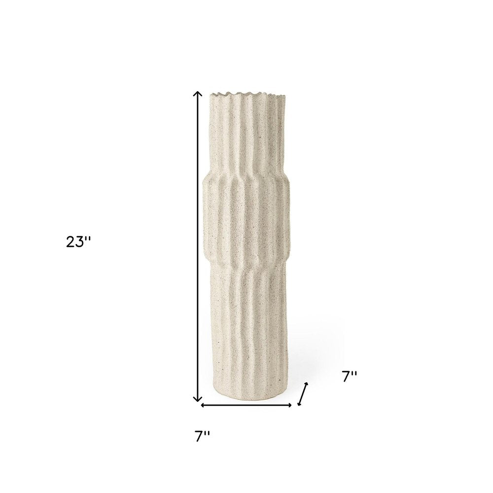 23" Cream Abstract Cylinder Ceramic Table Vase — view 6