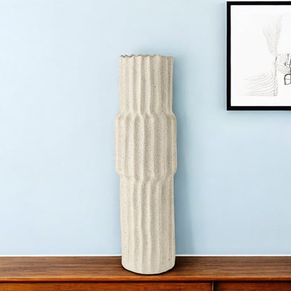 23" Cream Abstract Cylinder Ceramic Table Vase HomeRoots