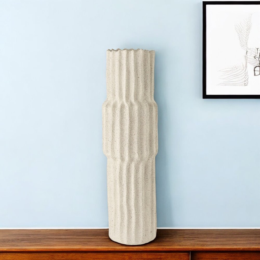 23" Cream Abstract Cylinder Ceramic Table Vase — view 7