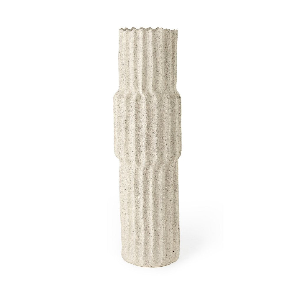 23" Cream Abstract Cylinder Ceramic Table Vase HomeRoots