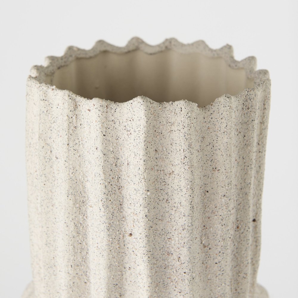 23" Cream Abstract Cylinder Ceramic Table Vase — view 2
