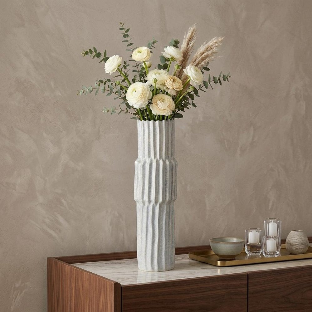 23" Gray Abstract Cylinder Ceramic Table Vase HomeRoots