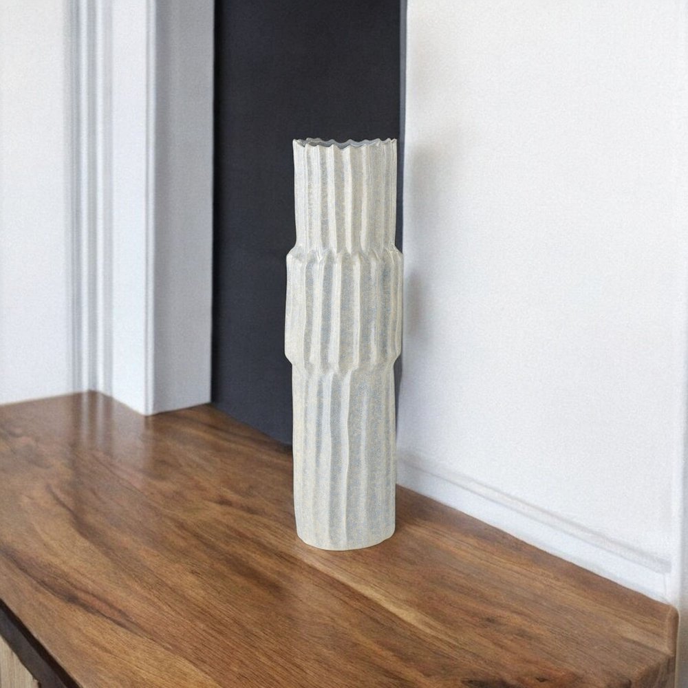 23" Gray Abstract Cylinder Ceramic Table Vase HomeRoots