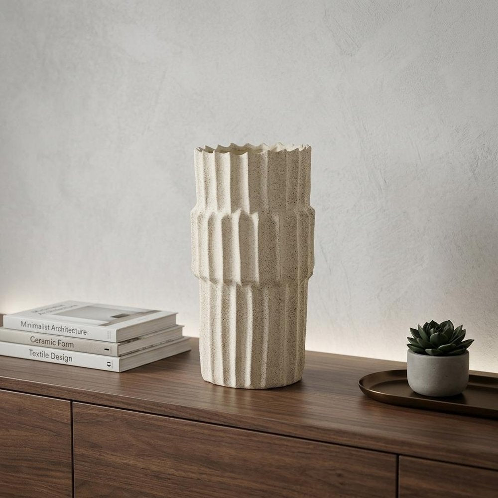 14" Sand Ceramic Cylinder Table Vase HomeRoots
