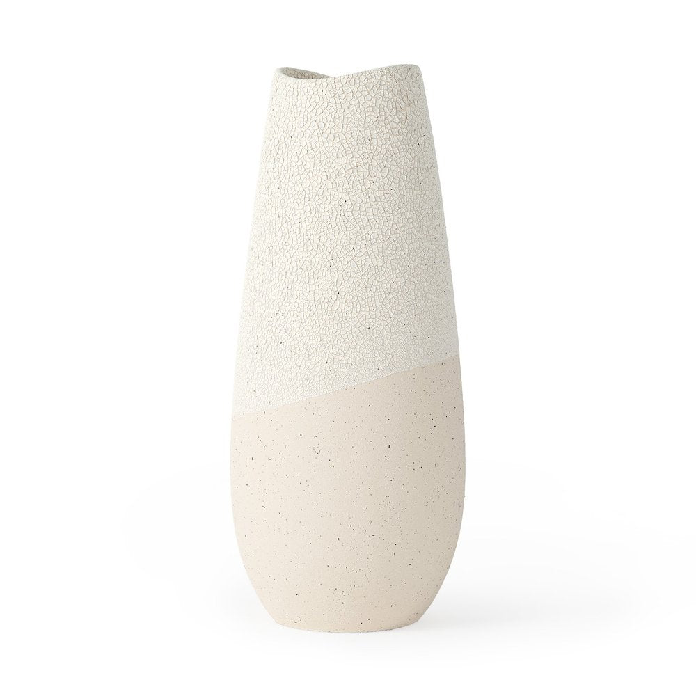 14" Cream Abstract Cylinder Ceramic Table Vase HomeRoots