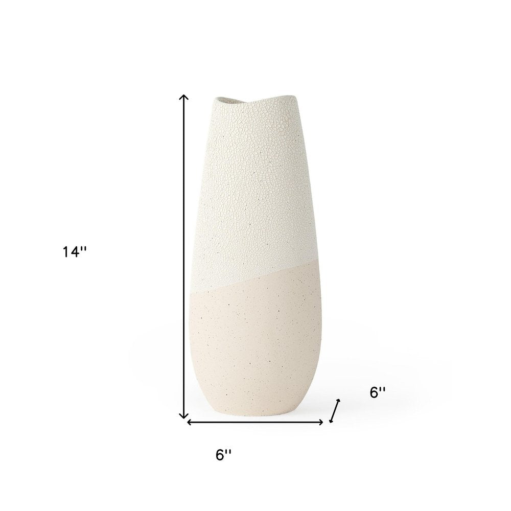 14" Cream Abstract Cylinder Ceramic Table Vase — view 6