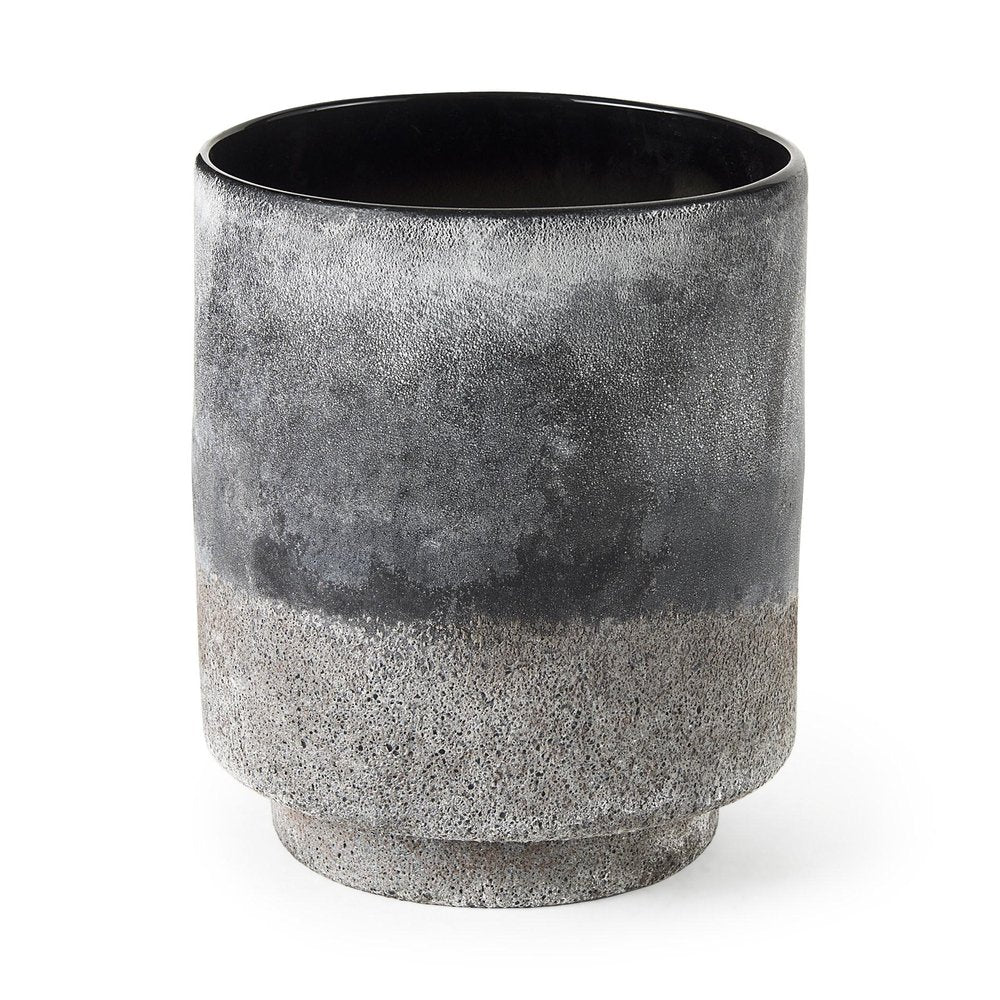 9" Brown And Black Abstract Cylinder Ceramic Table Vase — view 1