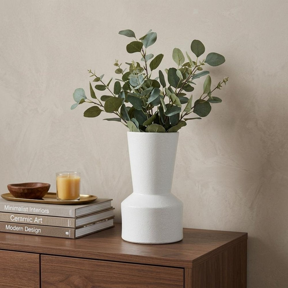 9" White Abstract Cylinder Ceramic Table Vase HomeRoots