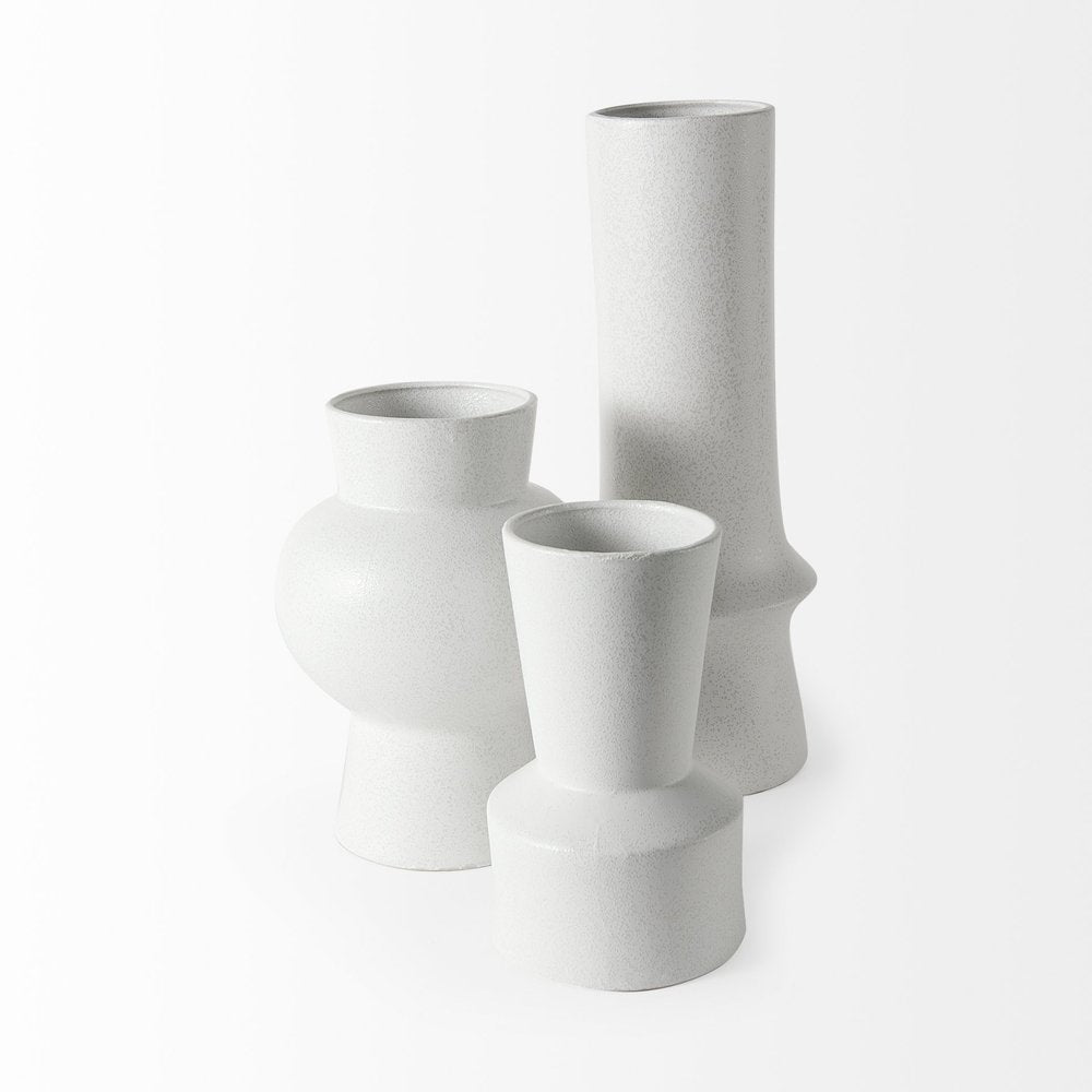 9" White Abstract Cylinder Ceramic Table Vase HomeRoots