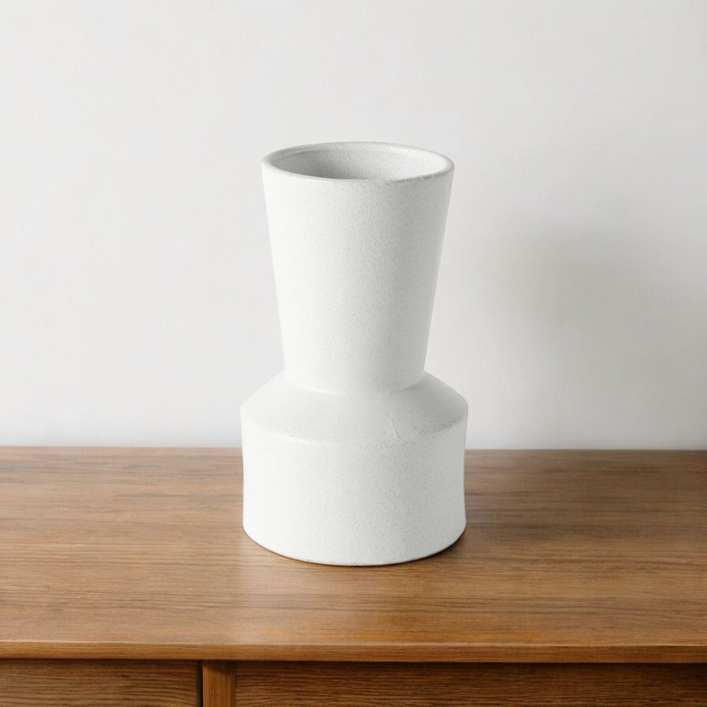 9" White Abstract Cylinder Ceramic Table Vase HomeRoots