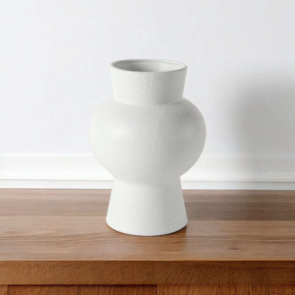 11" White Abstract Cylinder Ceramic Table Vase HomeRoots