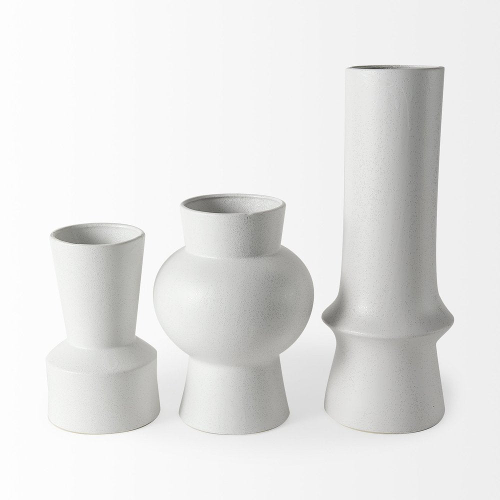 17" White Abstract Cylinder Ceramic Table Vase HomeRoots