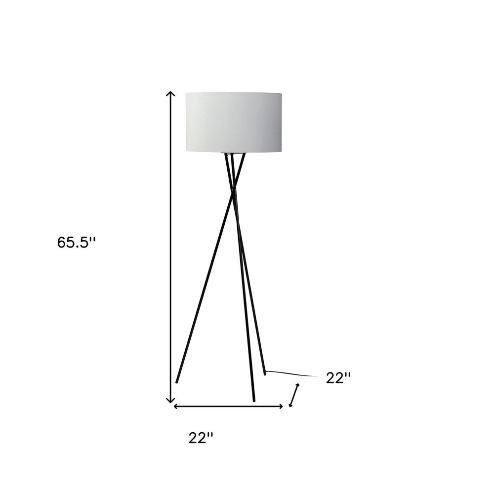 66" Black Tripod Floor Lamp With White Fabric Drum Shade — view 8