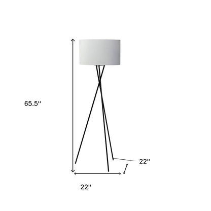 66" Black Tripod Floor Lamp With White Fabric Drum Shade HomeRoots