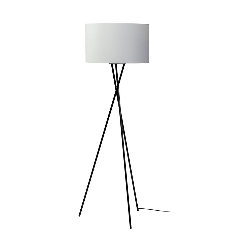 66" Black Tripod Floor Lamp With White Fabric Drum Shade — view 1