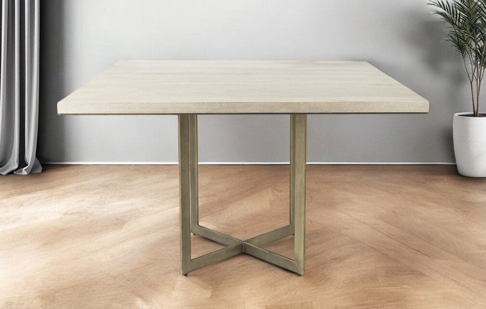 Modern Square Wood and Gold Dining Table HomeRoots