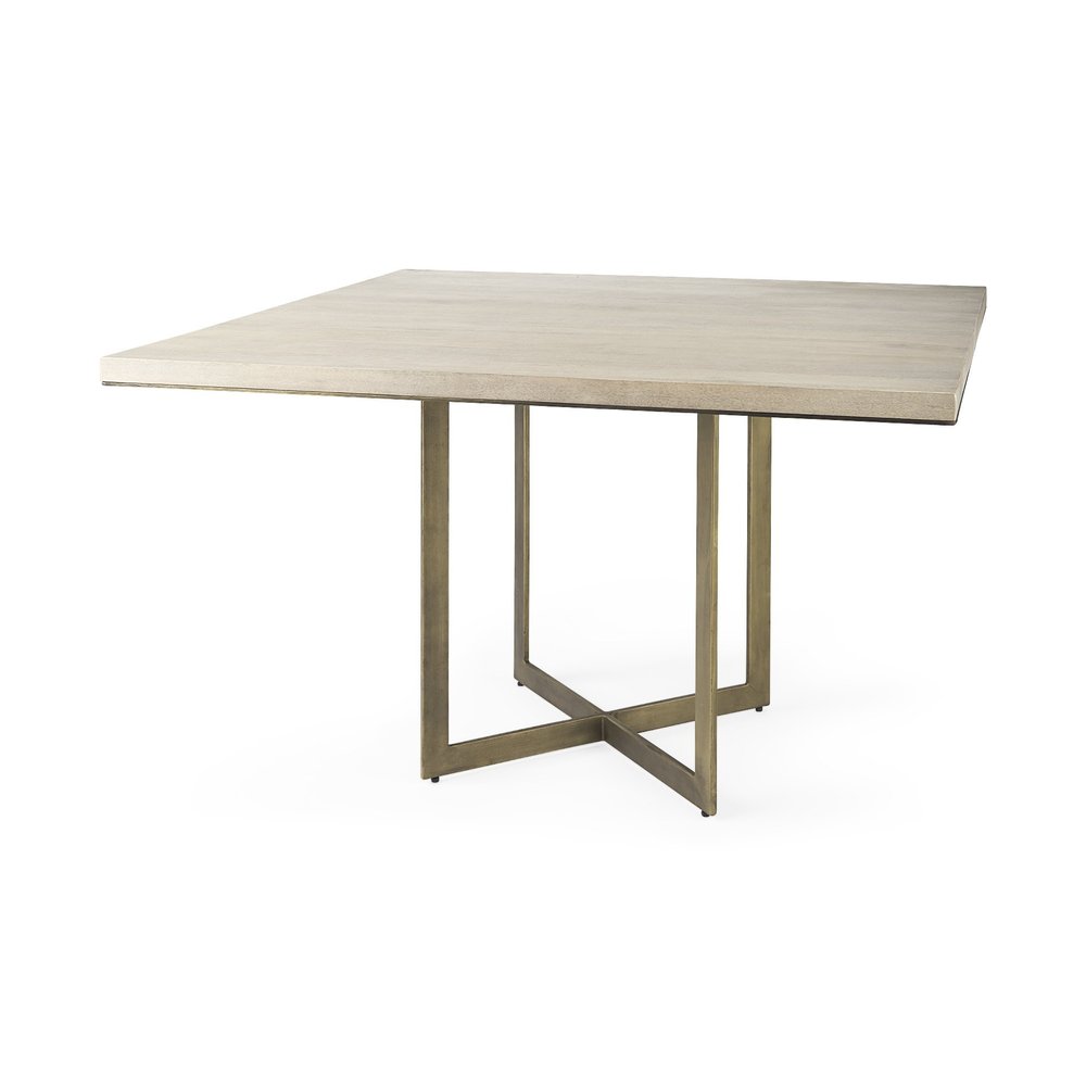 Modern Square Wood and Gold Dining Table HomeRoots