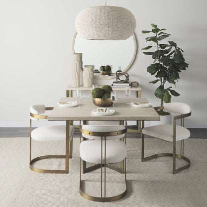 Modern Square Wood and Gold Dining Table