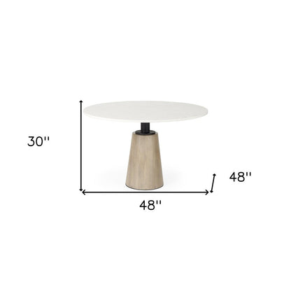 48" White And Natural Rounded Marble Pedestal Base Dining Table HomeRoots