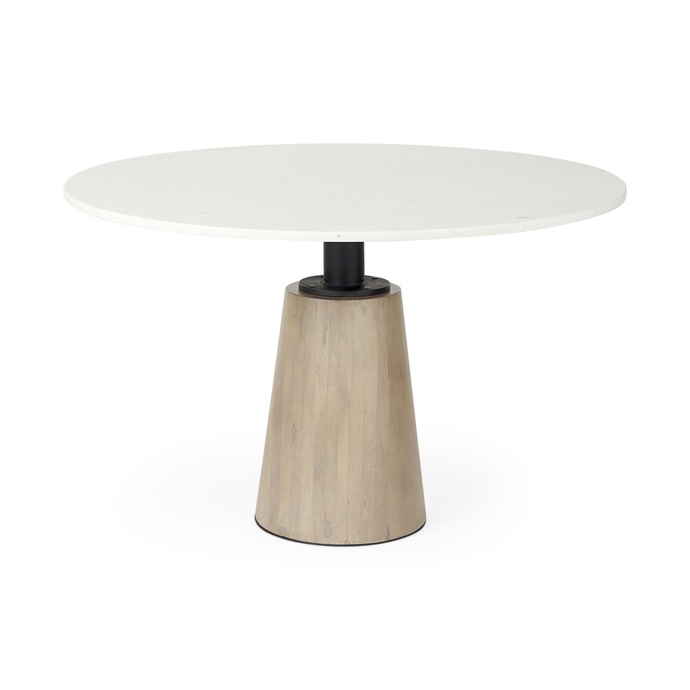 48" White And Natural Rounded Marble Pedestal Base Dining Table HomeRoots