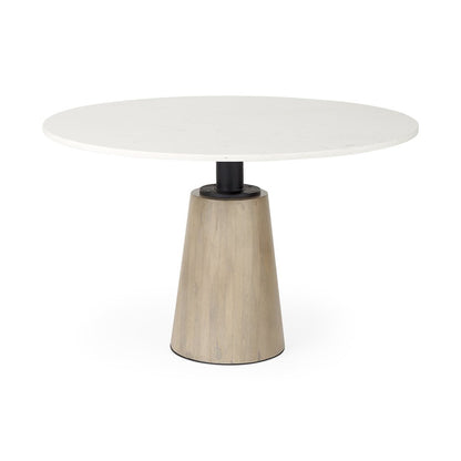 48" White And Natural Rounded Marble Pedestal Base Dining Table HomeRoots