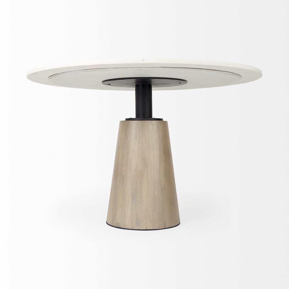 48" White And Natural Rounded Marble Pedestal Base Dining Table HomeRoots
