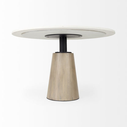 48" White And Natural Rounded Marble Pedestal Base Dining Table HomeRoots