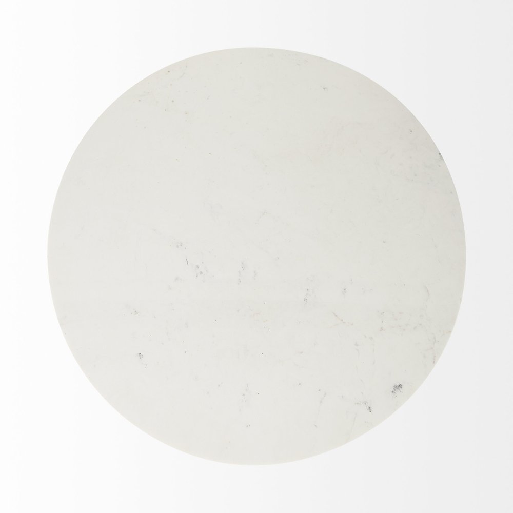 48" White And Natural Rounded Marble Pedestal Base Dining Table HomeRoots