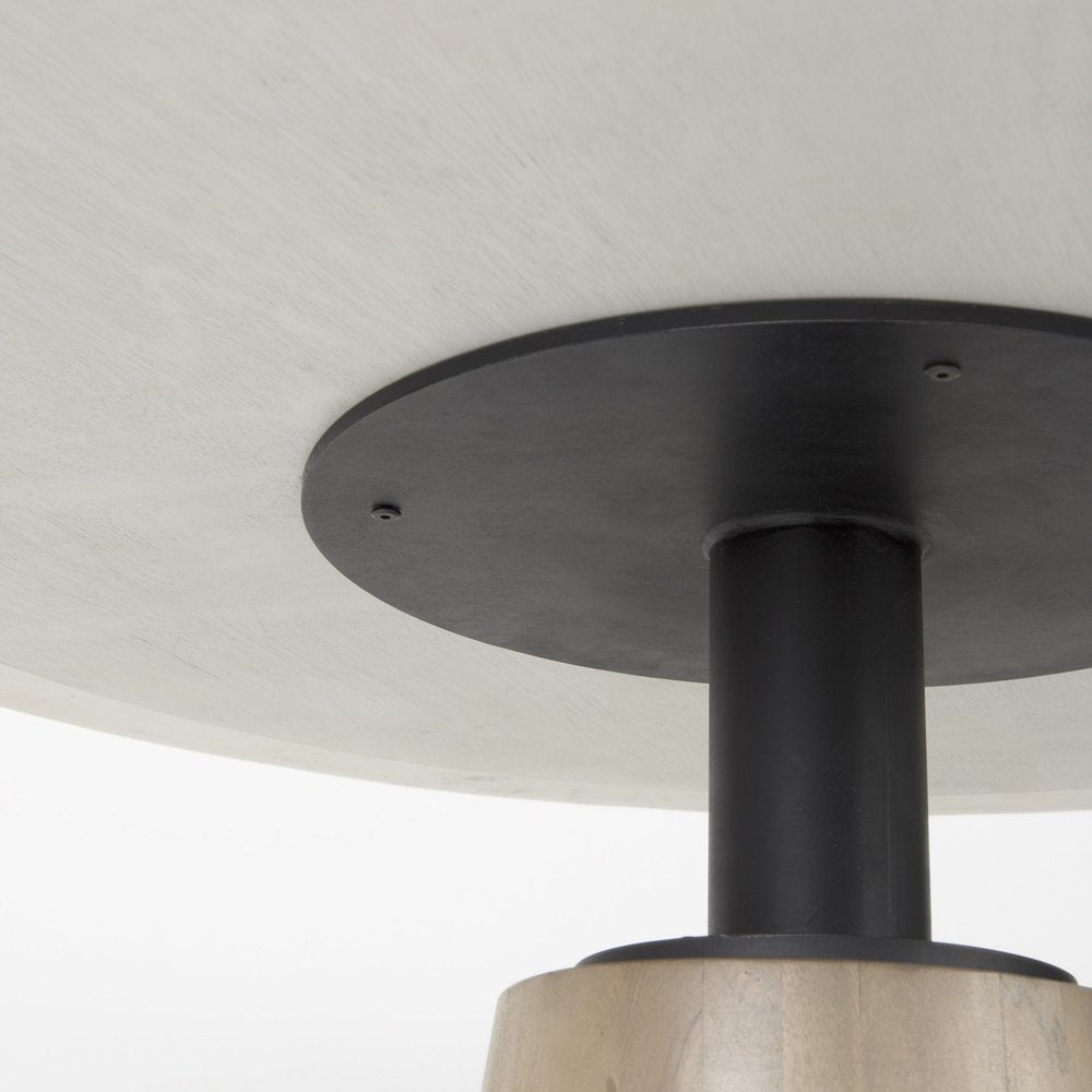 48" White And Natural Rounded Marble Pedestal Base Dining Table HomeRoots