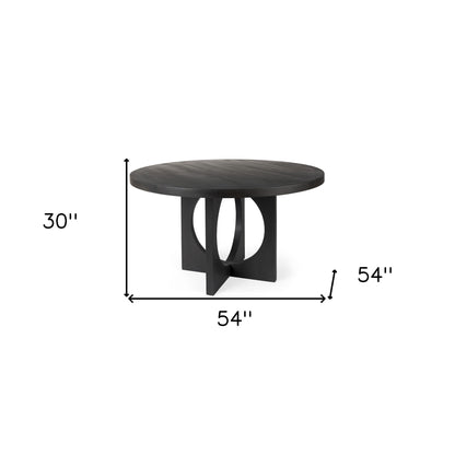 54" Black Rounded Solid Wood Pedestal Base Dining Table