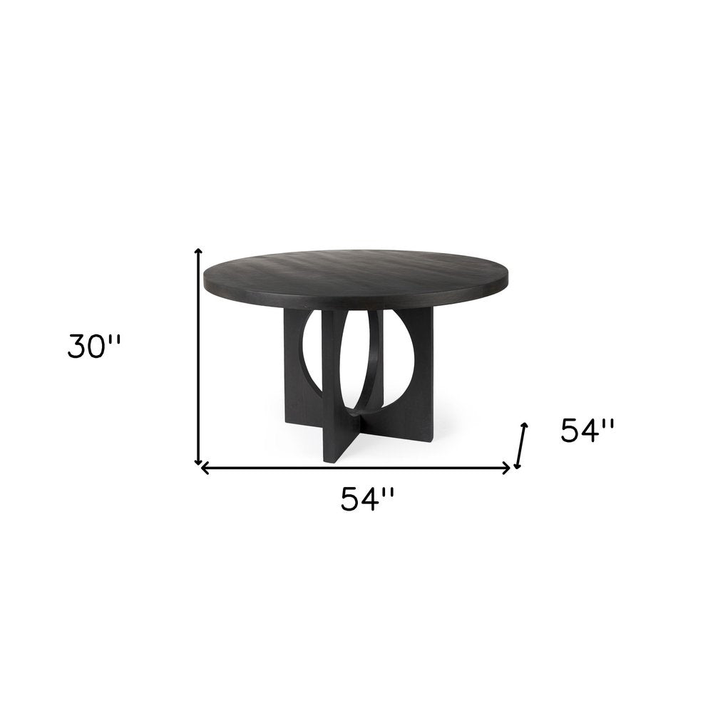 54" Black Rounded Solid Wood Pedestal Base Dining Table HomeRoots
