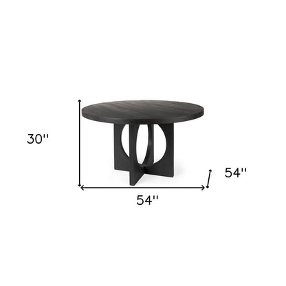 54" Black Rounded Solid Wood Pedestal Base Dining Table HomeRoots