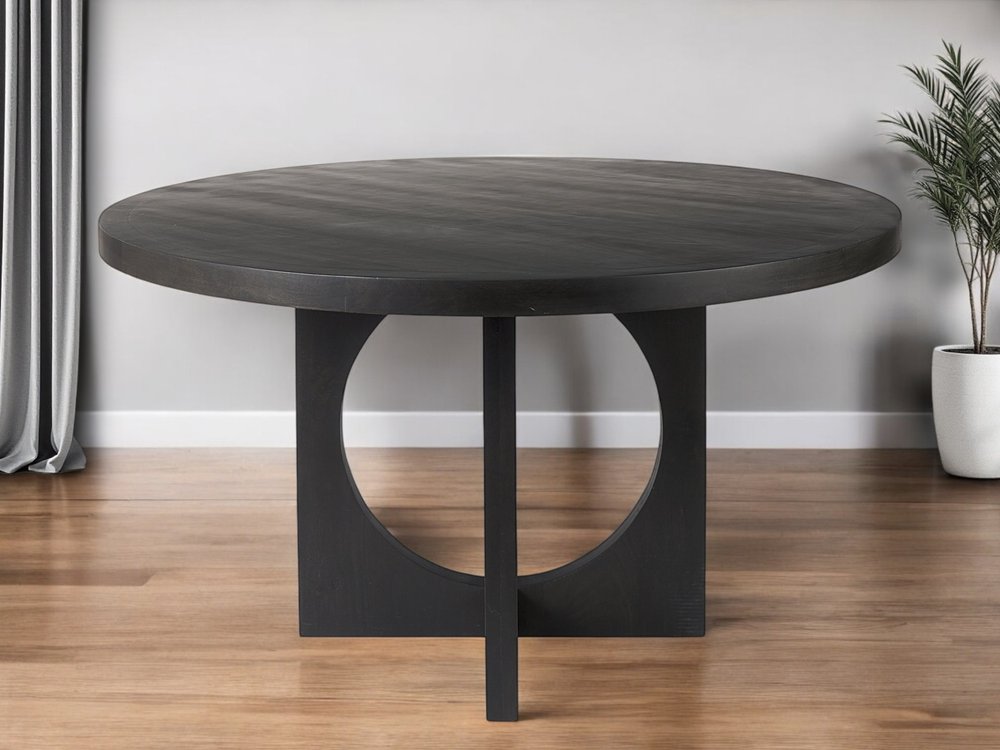 54" Black Rounded Solid Wood Pedestal Base Dining Table HomeRoots