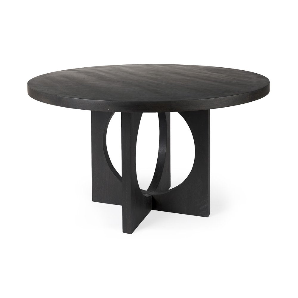 54" Black Rounded Solid Wood Pedestal Base Dining Table HomeRoots