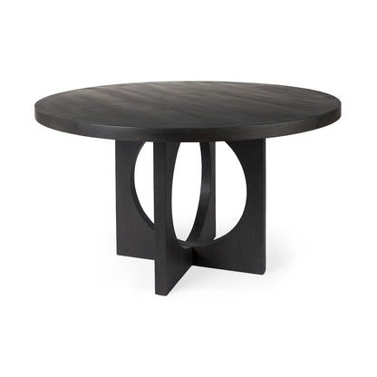 54" Black Rounded Solid Wood Pedestal Base Dining Table HomeRoots