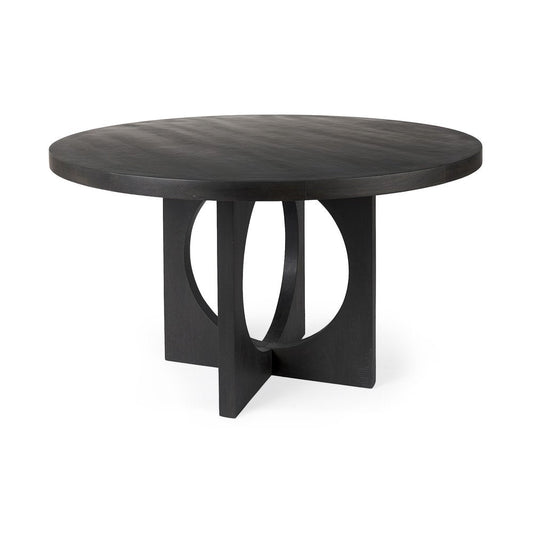 54" Black Rounded Solid Wood Pedestal Base Dining Table HomeRoots