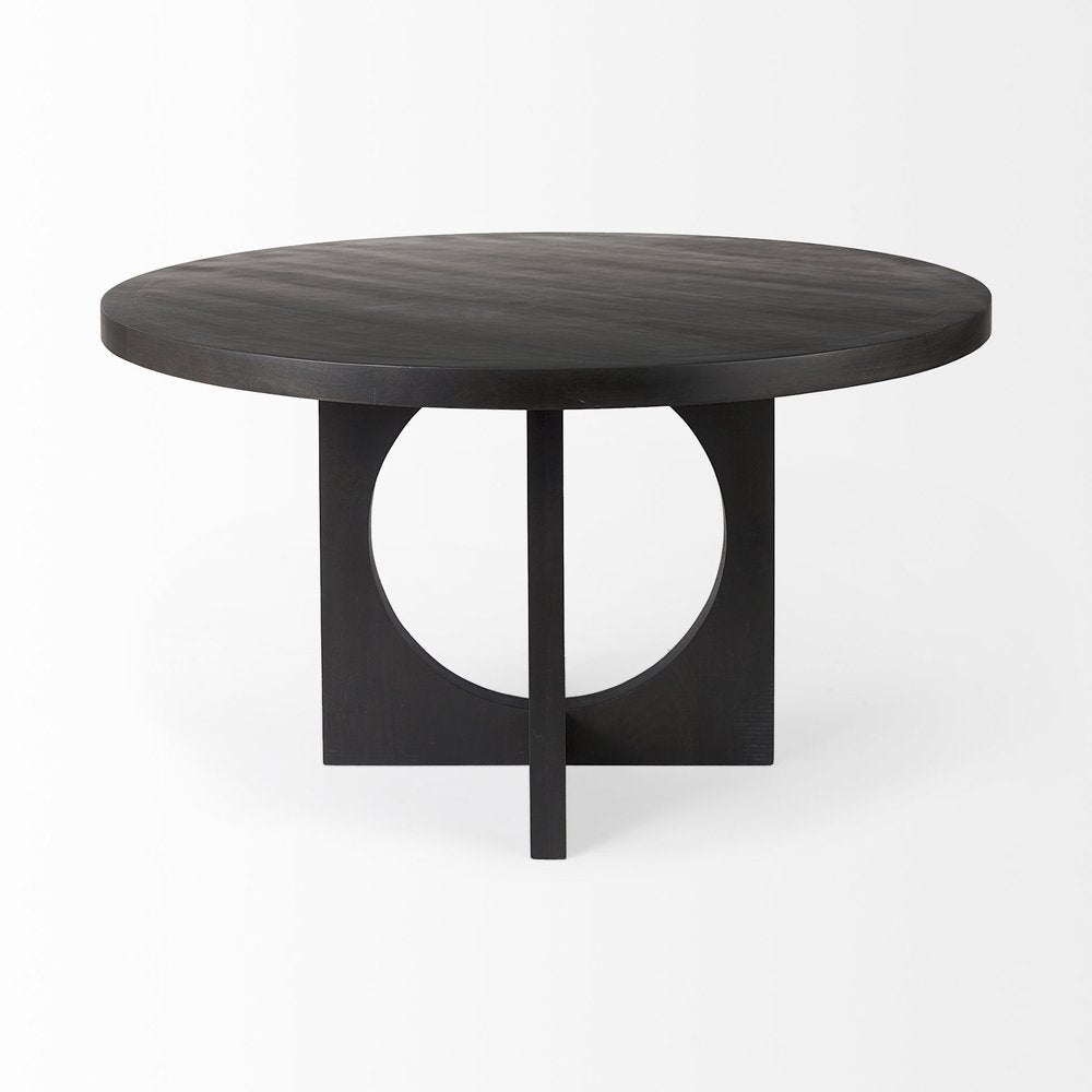 54" Black Rounded Solid Wood Pedestal Base Dining Table HomeRoots