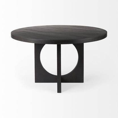 54" Black Rounded Solid Wood Pedestal Base Dining Table HomeRoots