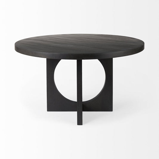 54" Black Rounded Solid Wood Pedestal Base Dining Table HomeRoots