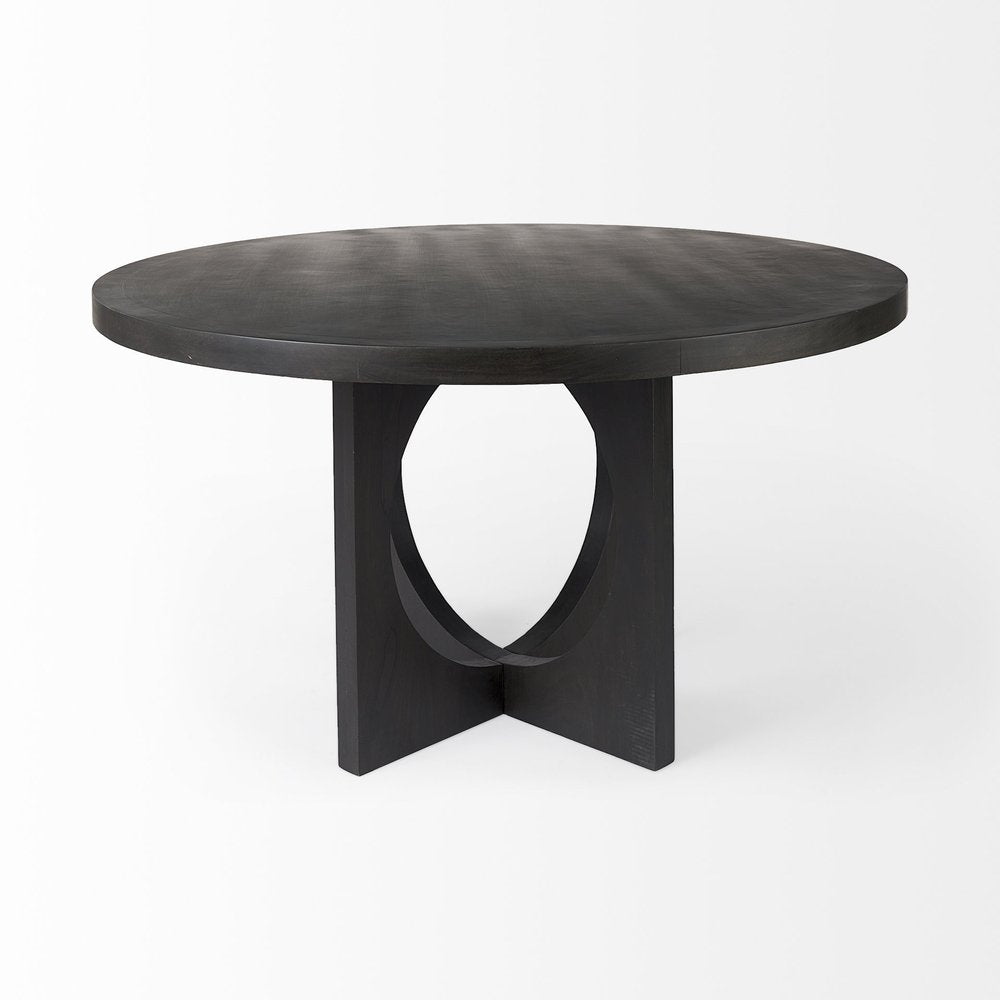 54" Black Rounded Solid Wood Pedestal Base Dining Table HomeRoots