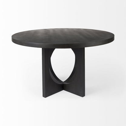 54" Black Rounded Solid Wood Pedestal Base Dining Table HomeRoots