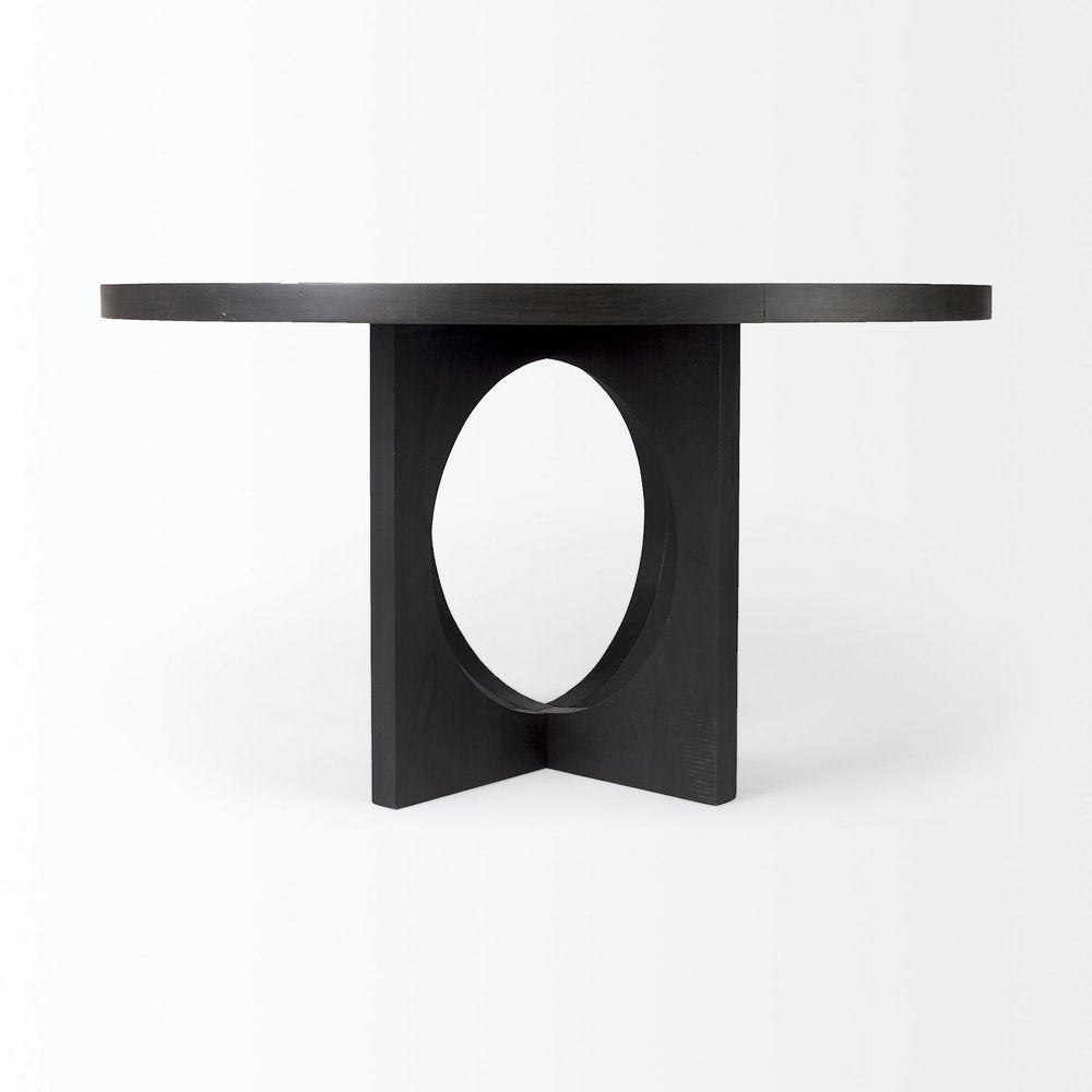 54" Black Rounded Solid Wood Pedestal Base Dining Table HomeRoots